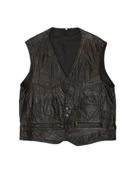 Vintage Leather Waistcoat XL In Black Patchwork