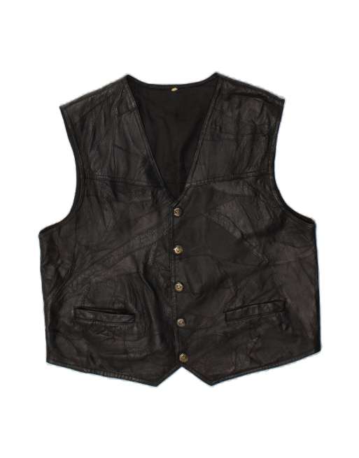 Vintage Leather Waistcoat XL In Black