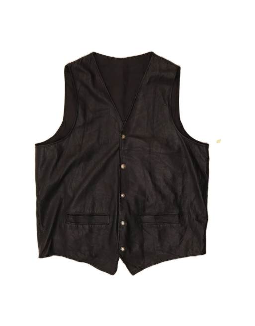 Vintage Leather Waistcoat XL In Black