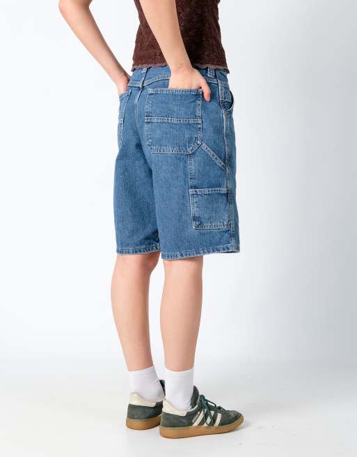 Vintage Lee 29x21 Denim Carpenter Baggy Jorts Shorts Light Blue