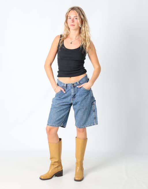 Vintage Lee 29x22 denim carpenter baggy jorts shorts in light blue, 2 of 4