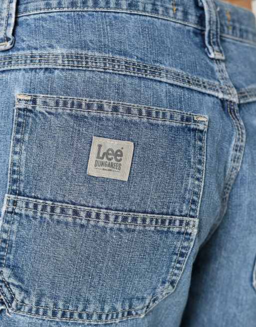 Vintage Lee 29x22 denim carpenter baggy jorts shorts in light blue, 4 of 4