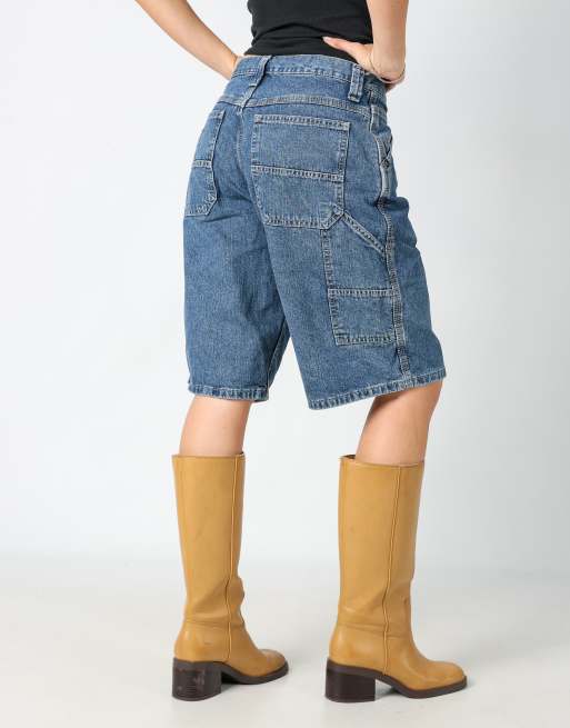 Vintage Lee 30x22 denim carpenter baggy jorts shorts in light blue, 1 of 4