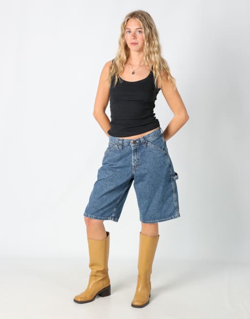 Vintage Lee 30x22 denim carpenter baggy jorts shorts in light blue, 2 of 4