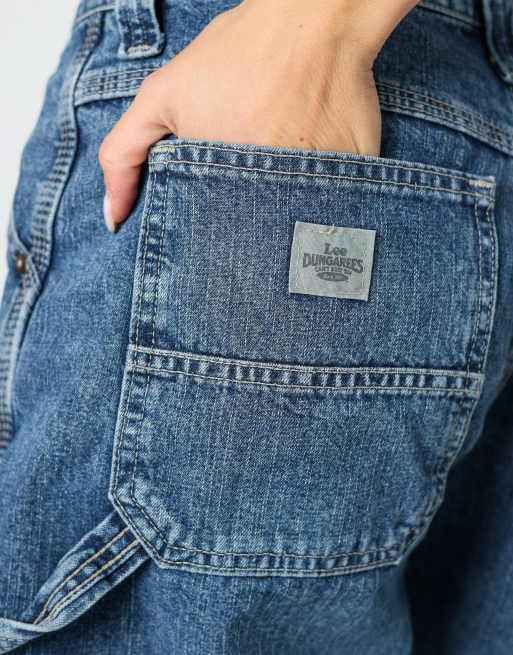Vintage Lee 30x22 denim carpenter baggy jorts shorts in light blue, 4 of 4