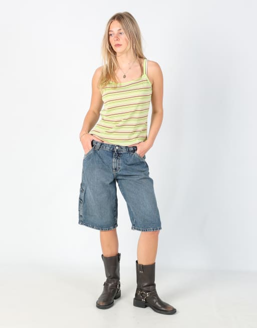 Vintage Lee 30x23 denim carpenter baggy jorts shorts in light blue, 2 of 4