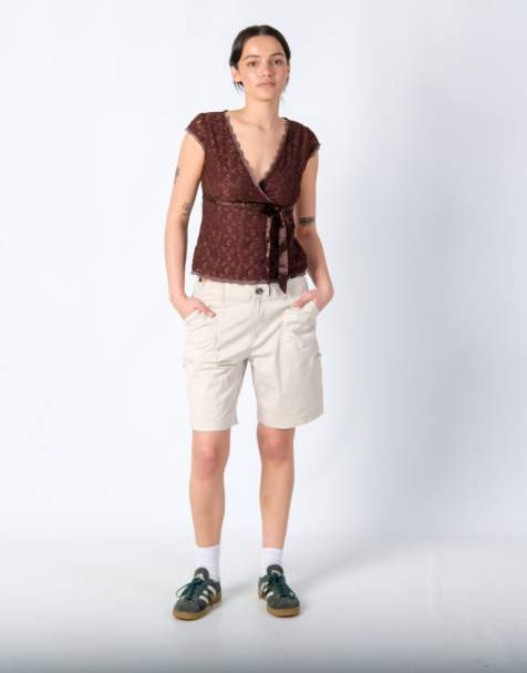 Vintage Lee 32x19 Canvas Cargo Shorts Beige - view 1