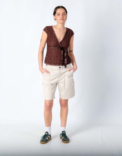 Vintage Lee 32x19 Canvas Cargo Shorts Beige