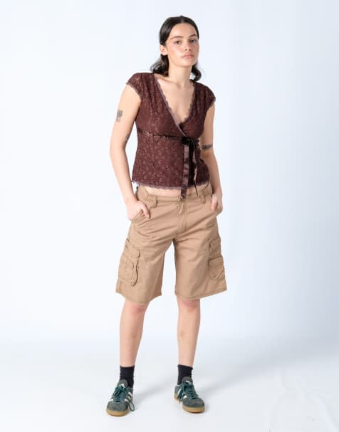 Vintage Lee 32x21 Canvas Cargo Shorts Tan - view 1