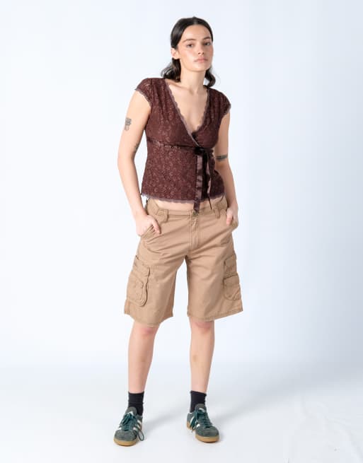 Vintage Lee 32x21 Canvas Cargo Shorts Tan