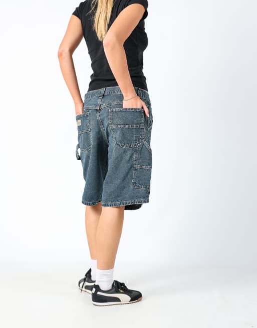 Vintage Lee 32x21 denim carpenter baggy jorts shorts navy blue