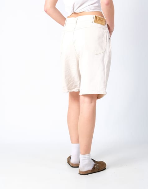 Vintage Lee 34x18 Denim Jorts Shorts Cream - view 1