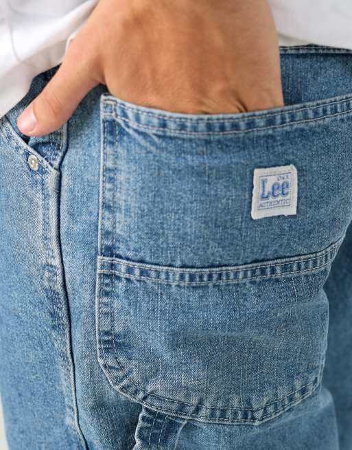 Vintage Lee 34x23 denim carpenter baggy jorts shorts in light blue, 4 of 4