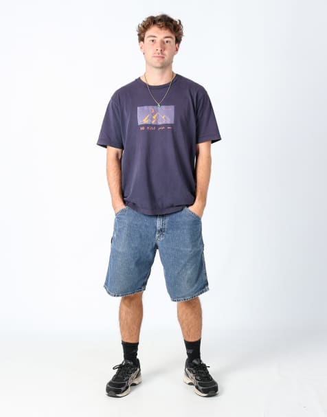 Vintage Lee 36x21 denim carpenter baggy jorts shorts blue - view 1