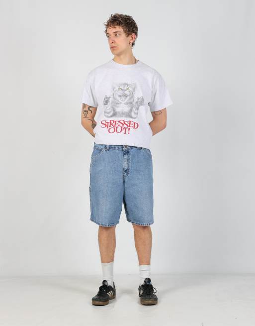 Vintage Lee 36x21 denim carpenter baggy jorts shorts in light blue