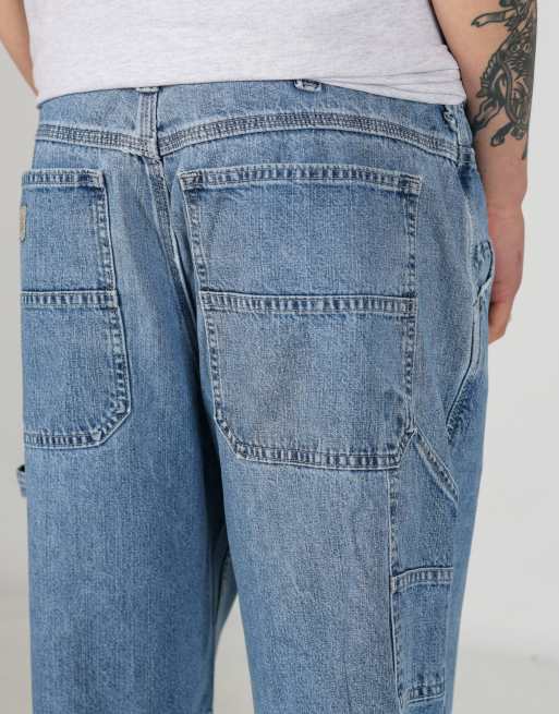 Vintage Lee 36x21 denim carpenter baggy jorts shorts in light blue, 6 of 6