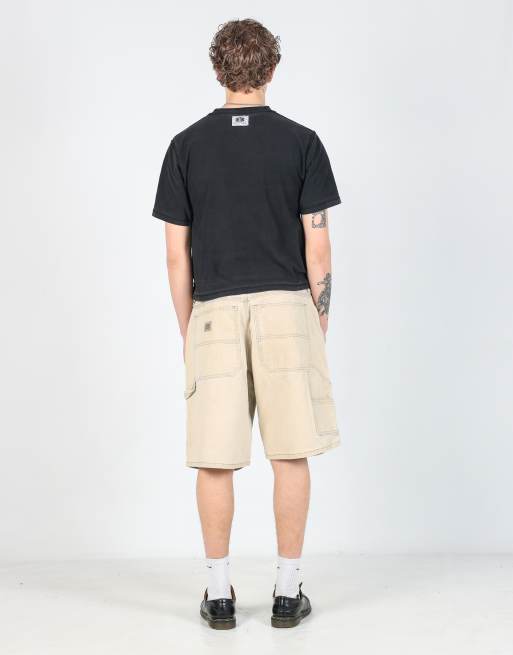 Vintage Lee 36x22 denim carpenter baggy jorts shorts in tan, 3 of 4