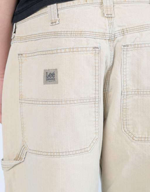 Vintage Lee 36x22 denim carpenter baggy jorts shorts in tan, 4 of 4