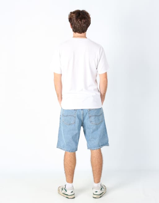 Vintage Lee 36x22 denim shorts in light blue, 3 of 4