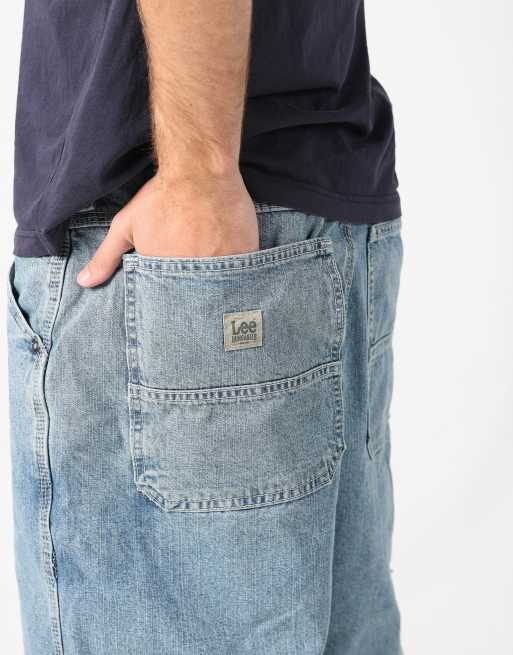 Vintage Lee 36x88 denim carpenter baggy jorts shorts in light blue, 4 of 4