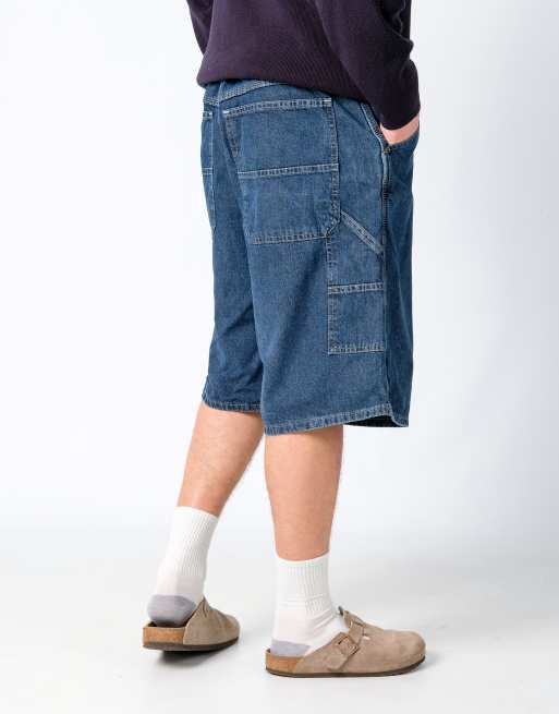 Vintage Lee 38x23 Denim Carpenter Baggy Jorts Shorts Navy Blue, 3 of 4