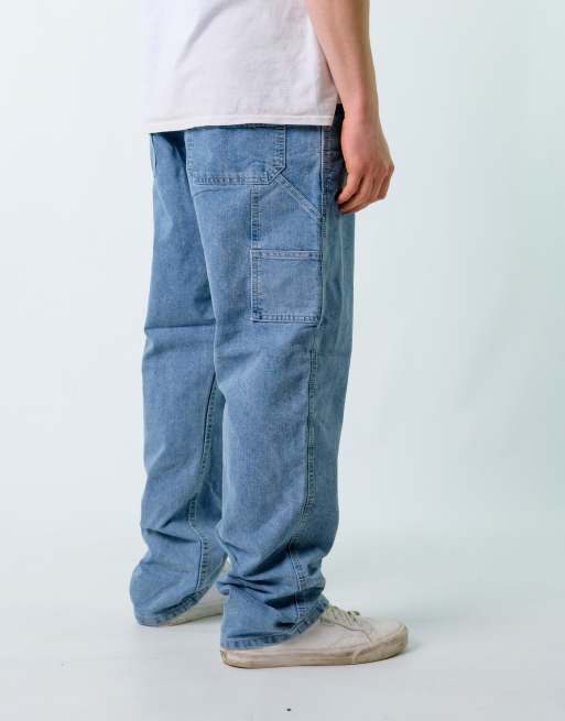 Vintage Lee 38x34 Denim Carpenter Baggy Jeans Light Blue