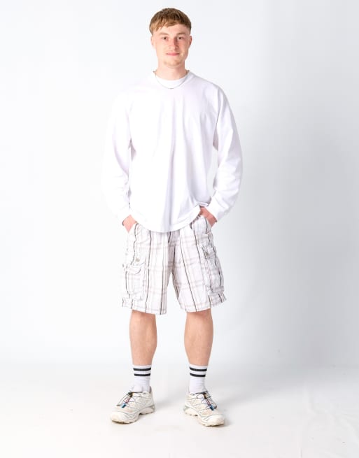 Vintage Lee Chequered 38x22 Canvas Carpenter Baggy Shorts White