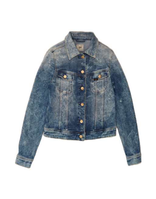 Vintage Lee Crop Denim Jacket UK 10 Small In Blue