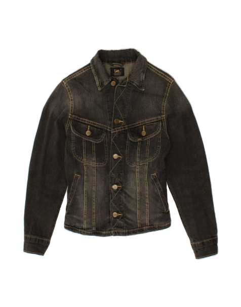 Vintage Lee Crop Denim Jacket UK 14 Large In Grey - view 1