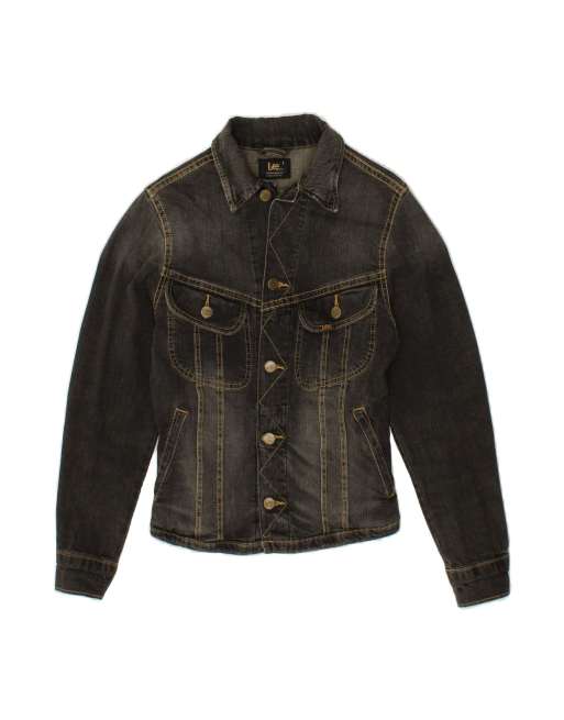 Vintage Lee Crop Denim Jacket UK 14 Large In Grey