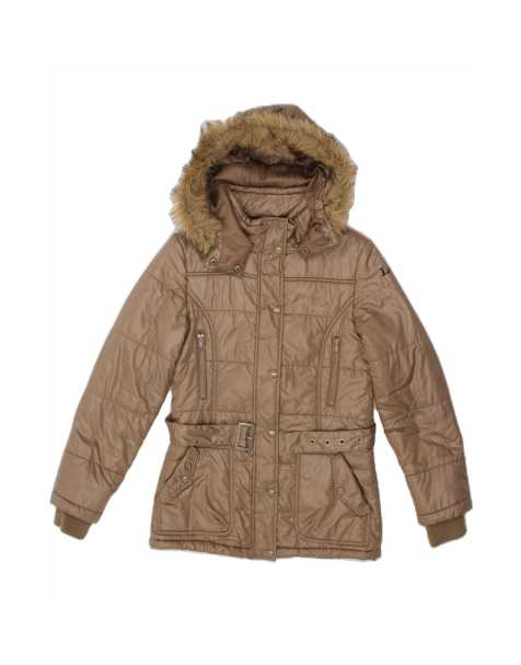 Vintage Lee Hooded Padded Jacket UK 10 Small In Brown - view 1