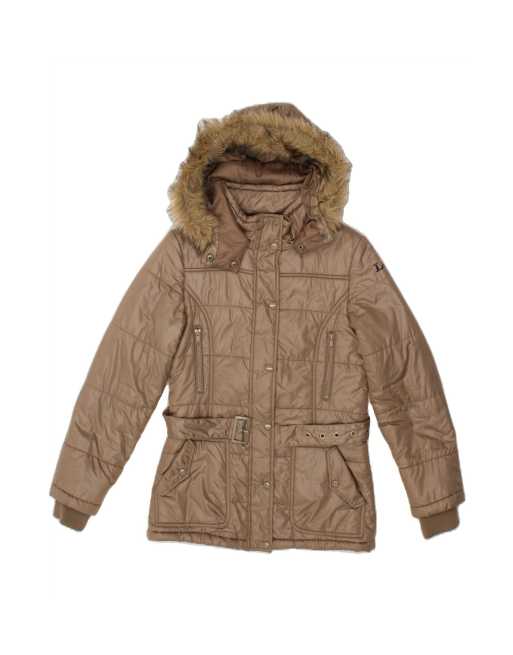 Vintage Lee Hooded Padded Jacket UK 10 Small In Brown