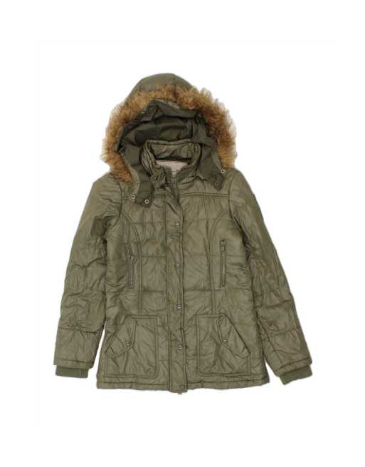 Vintage Lee Hooded Padded Jacket UK 10 Small In Green