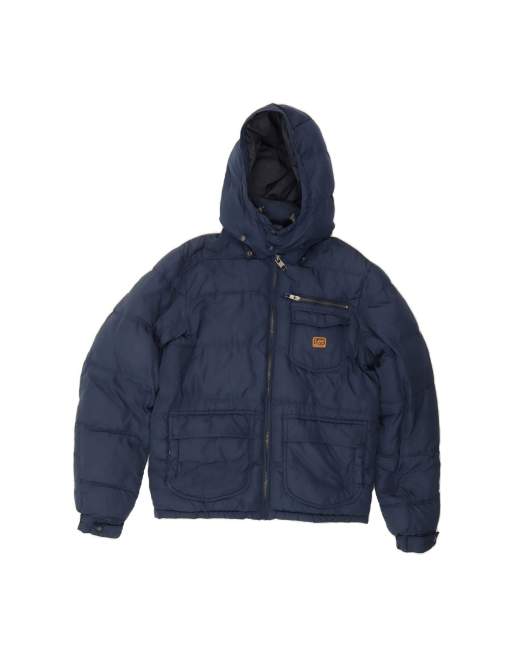 Vintage Lee Hooded Padded Jacket UK 38 Medium In Blue
