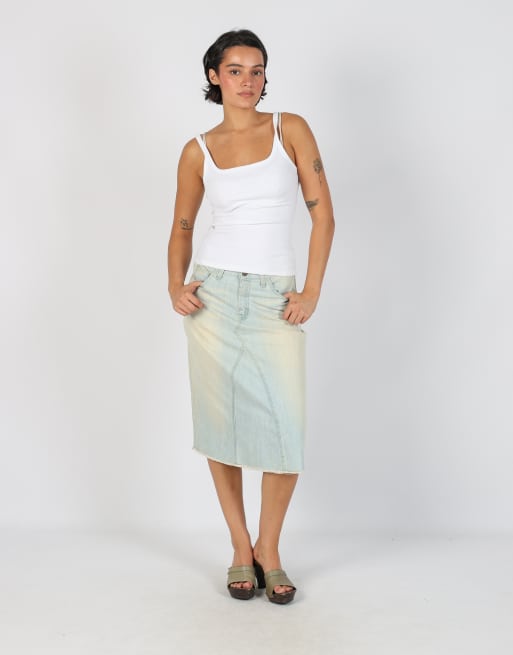 Vintage Lee M denim midi skirt in blue, 1 of 4