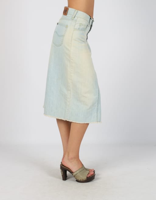 Vintage Lee M denim midi skirt in blue, 2 of 4