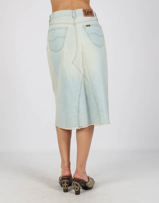 Vintage Lee M denim midi skirt in blue, 4 of 4