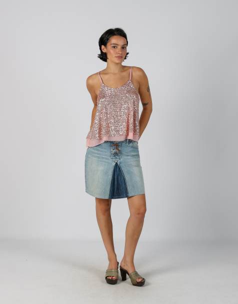 Vintage Lee M denim midi skirt in blue - view 1