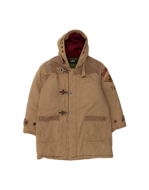 Vintage Lee Oversized Hooded Duffle Windbreaker Coat UK 38 Medium In Beige