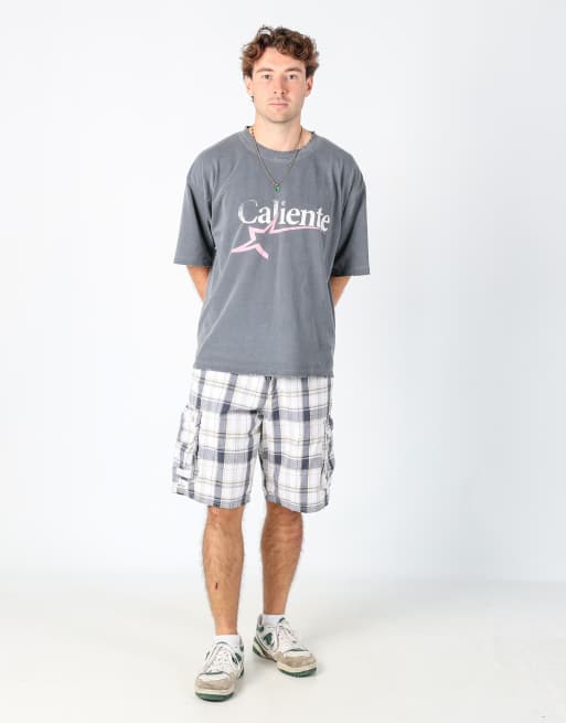 Vintage Lee plaid 34x21 canvas cargo shorts in grey