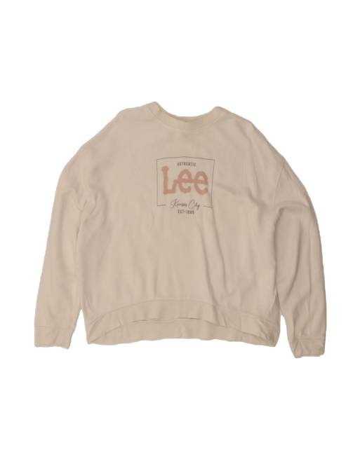 Vintage Lee Relaxed Fit Graphic Sweatshirt Jumper UK 14 Medium In White