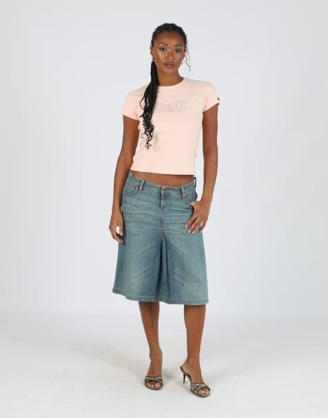 Vintage Lee S denim midi skirt in blue - view 1