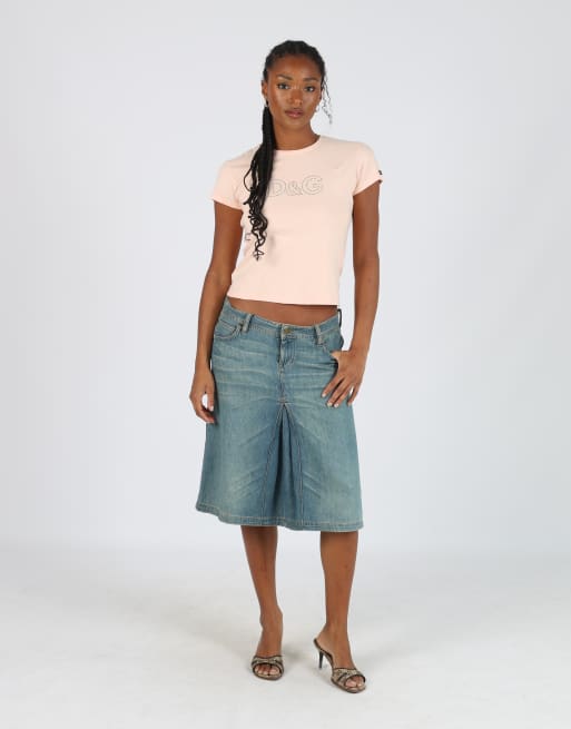 Vintage Lee S denim midi skirt in blue