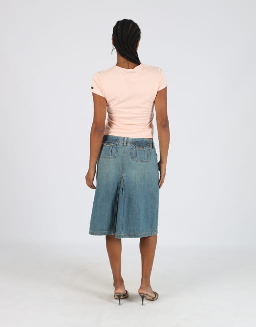 Vintage Lee S denim midi skirt in blue, 3 of 4