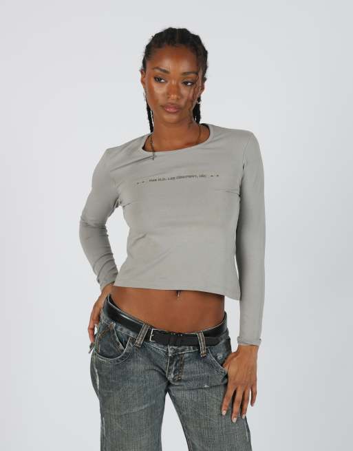 Vintage Lee S long sleeve top in grey, 3 of 4