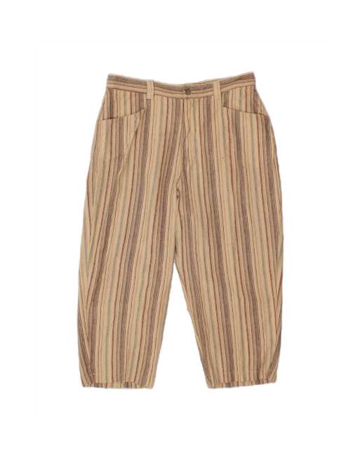 Vintage Lee Tapered Capri Trousers US 14 XL W30 L21 In Beige Striped Linen