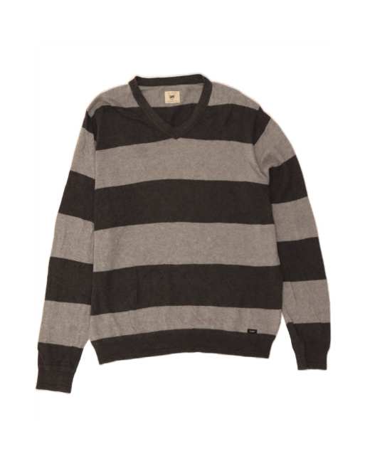 Vintage Lee V-neck Jumper Sweater XL In Black Striped