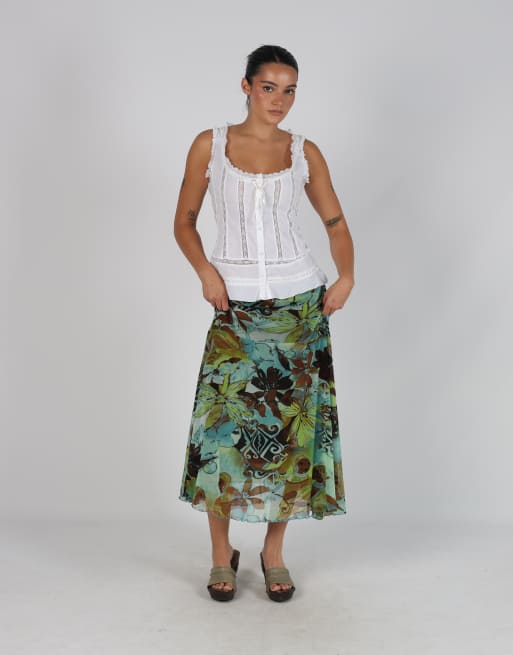 Vintage Leonik S woven maxi skirt in light blue