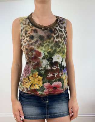 Vintage leopard print and floral cami in brown