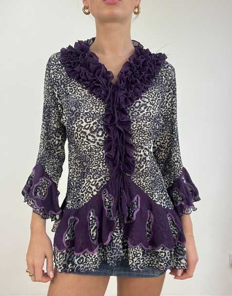 Vintage leopard print mesh top in purple - view 1
